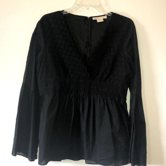 MICHAEL Michael Kors Tops - Michael Kors Black V-Neck Eyelet Long Sleeve Top